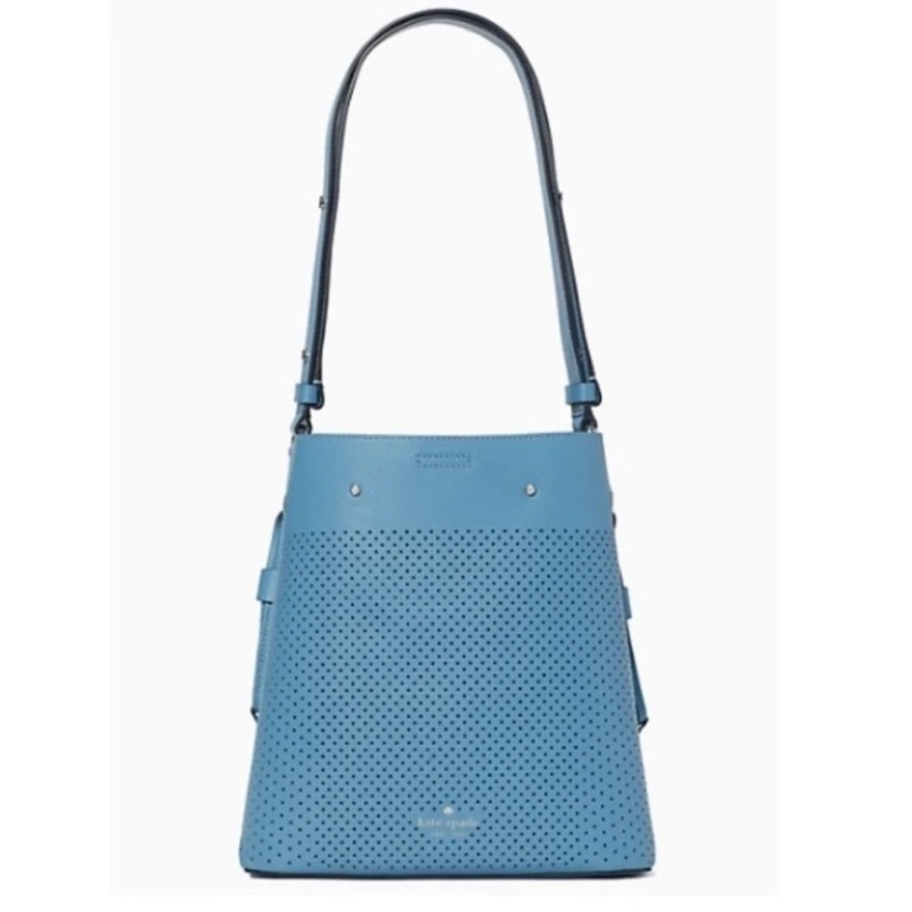 Kate Spade Bucket Mini Pebble Leather Niagara Blue Satchel Crossbody Purse Bag